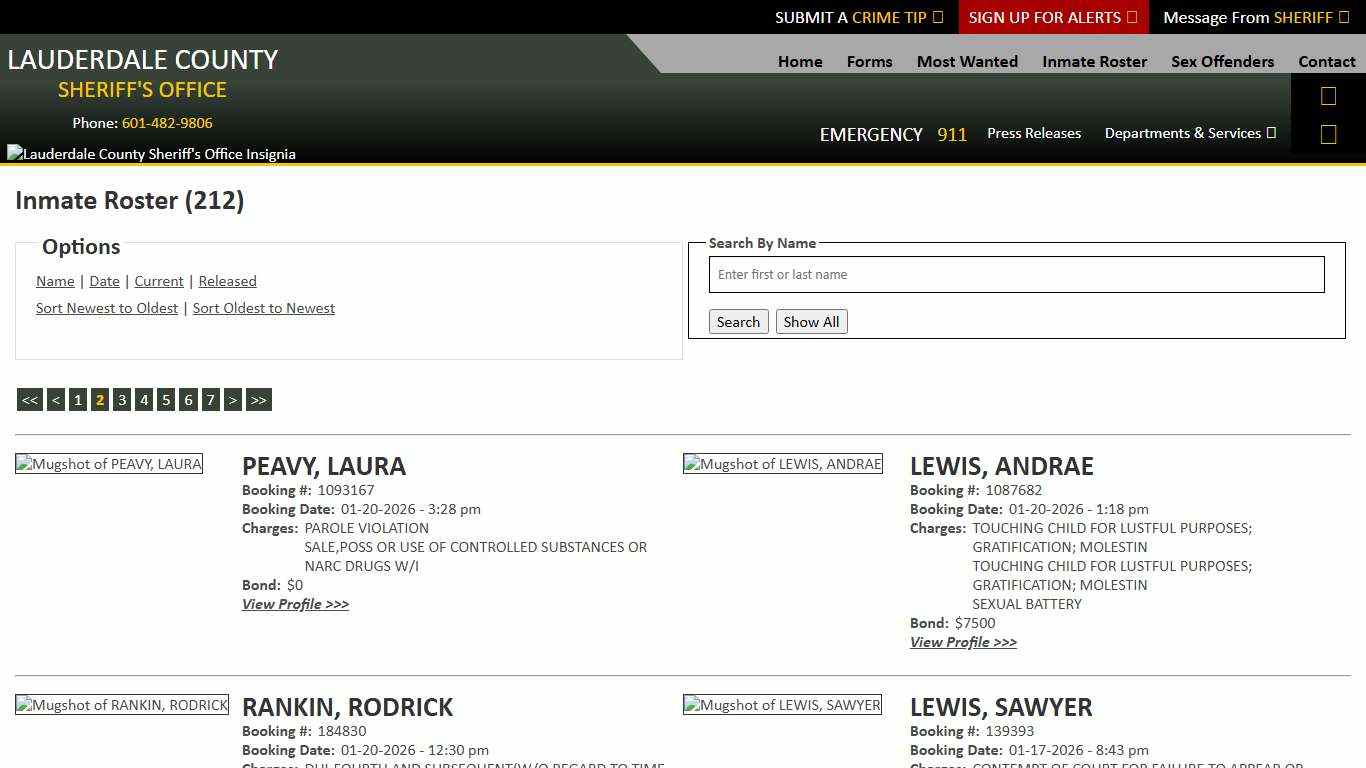 Inmate Roster - Page 2 Current Inmates Booking Date Descending - Lauderdale County Sheriff