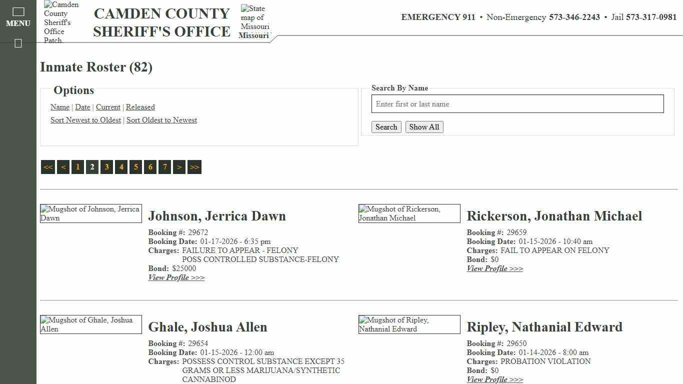 Inmate Roster - Page 2 Current Inmates Booking Date Descending - Camden County Missouri Sheriff's Office