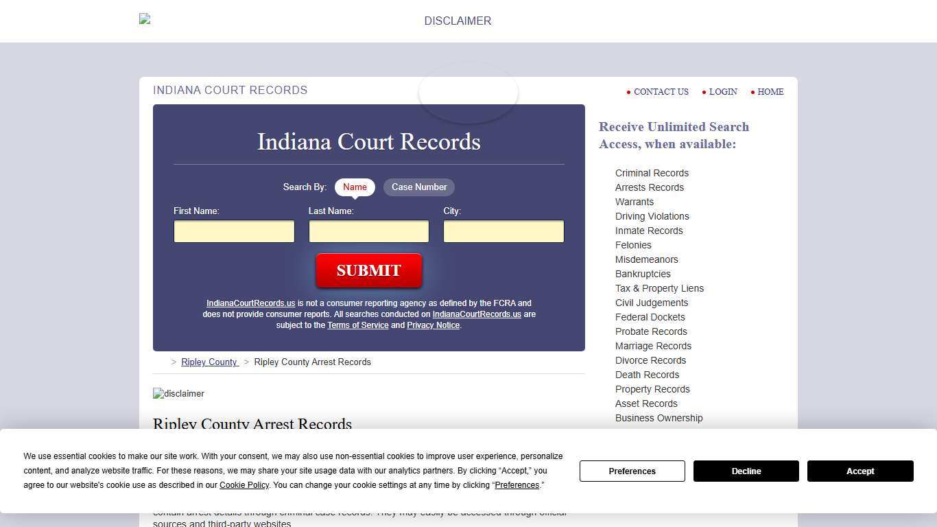 Ripley County Arrest Records IndianaCourtRecords.us
